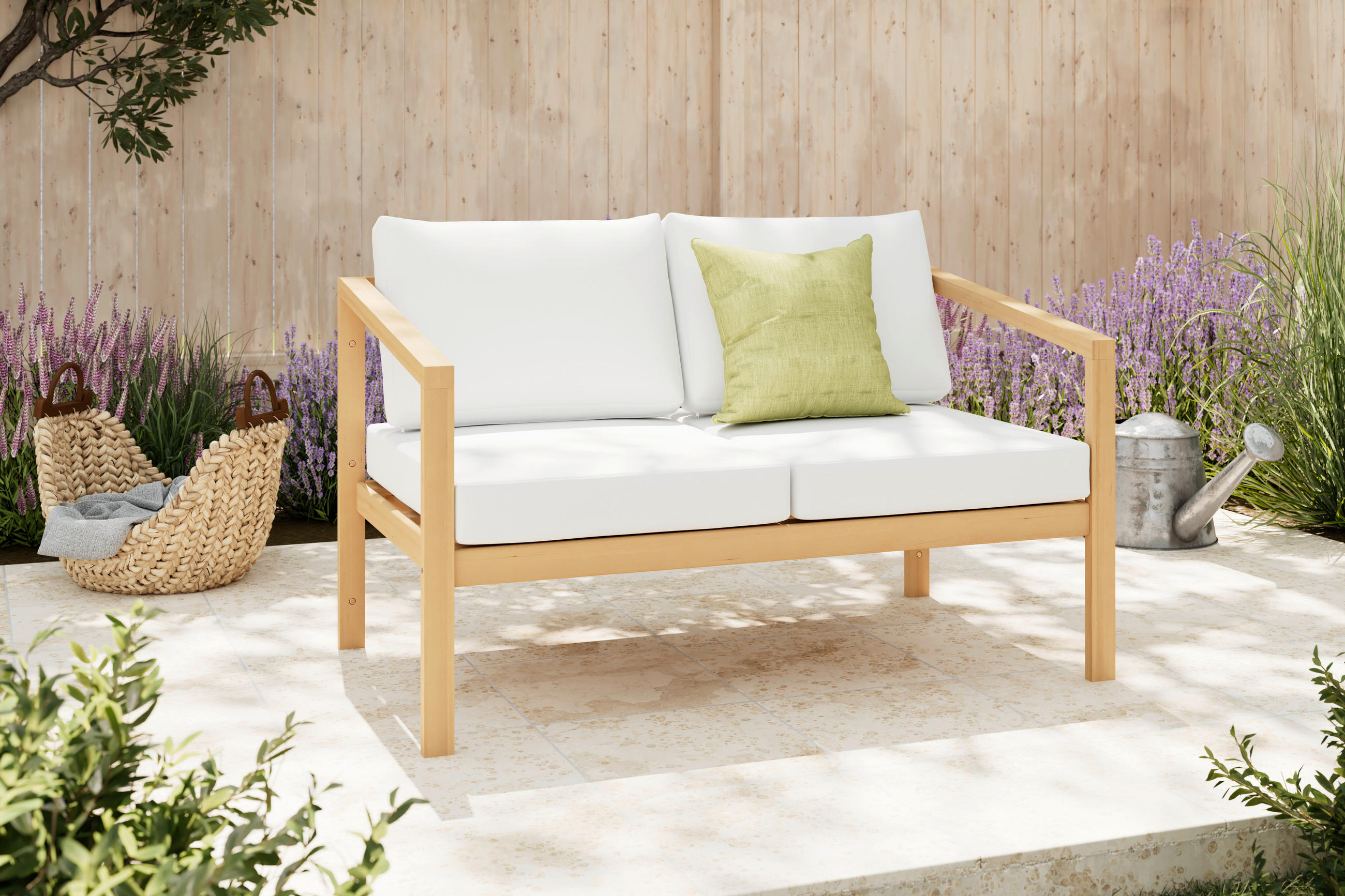 GARTENBANK 130/75/80 cm  in Creme, Akaziefarben  - Creme/Akaziefarben, MODERN, Holz/Textil (130/75/80cm) - Ambia Garden
