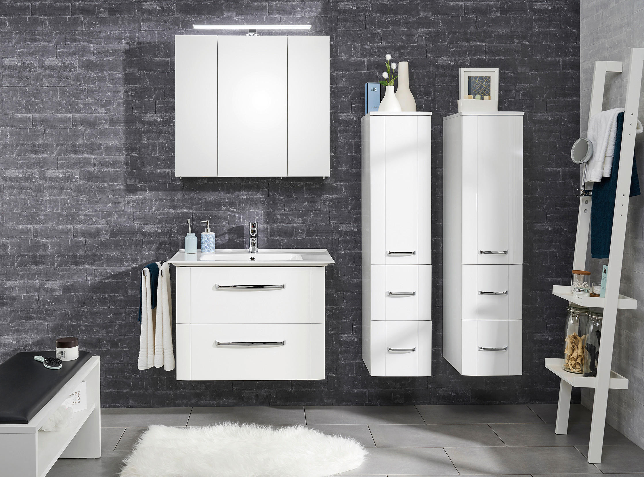 MIDISCHRANK 30/130/38 cm  - Chromfarben/Weiß Hochglanz, MODERN, Glas/Holzwerkstoff (30/130/38cm) - Sadena