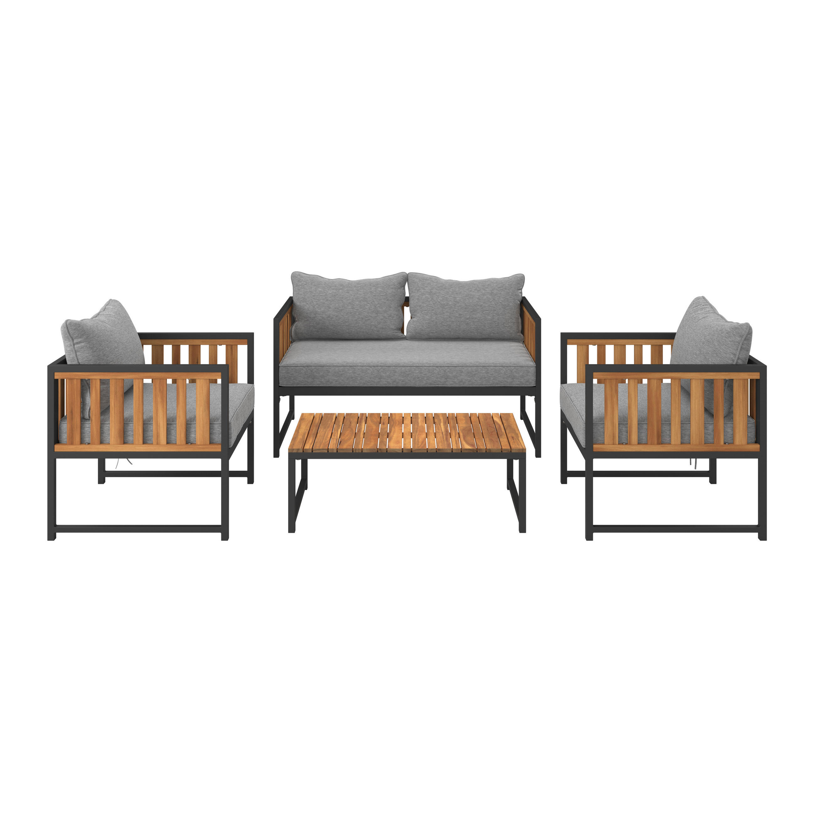 LOUNGEGARNITUR   Akazie massiv Eisen  - Schwarz/Akaziefarben, MODERN, Holz/Textil - Beldano