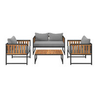 LOUNGEGARNITUR   Akazie massiv Eisen  - Schwarz/Akaziefarben, MODERN, Holz/Textil - Beldano