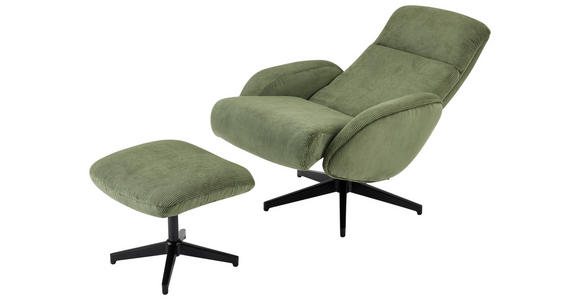 RELAXSESSELSET inkl. Funktion Cord Relaxfunktion, Hocker - Schwarz/Olivgrün, Design, Textil/Metall (75/106/74cm) - Xora