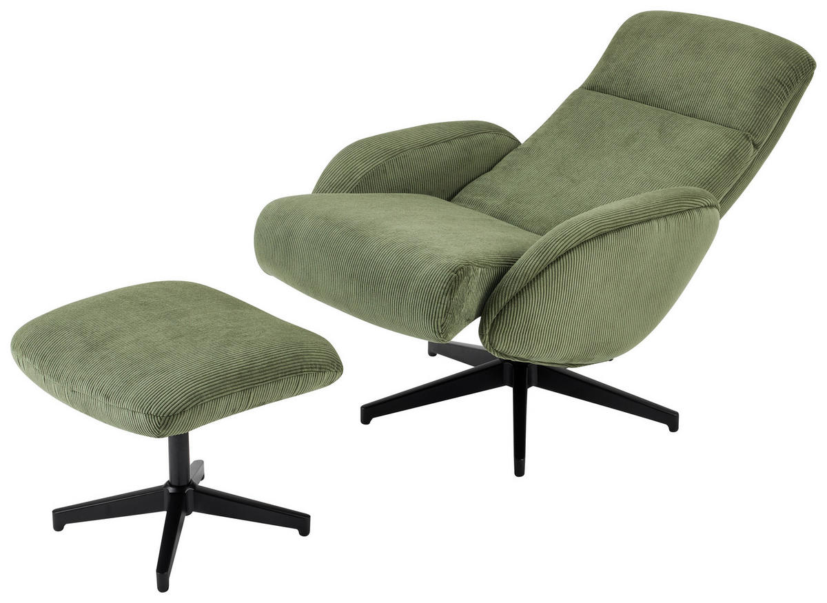 RELAXSESSELSET inkl. Funktion Cord Relaxfunktion, Hocker    - Schwarz/Olivgrün, Design, Textil/Metall (75/106/74cm) - Xora