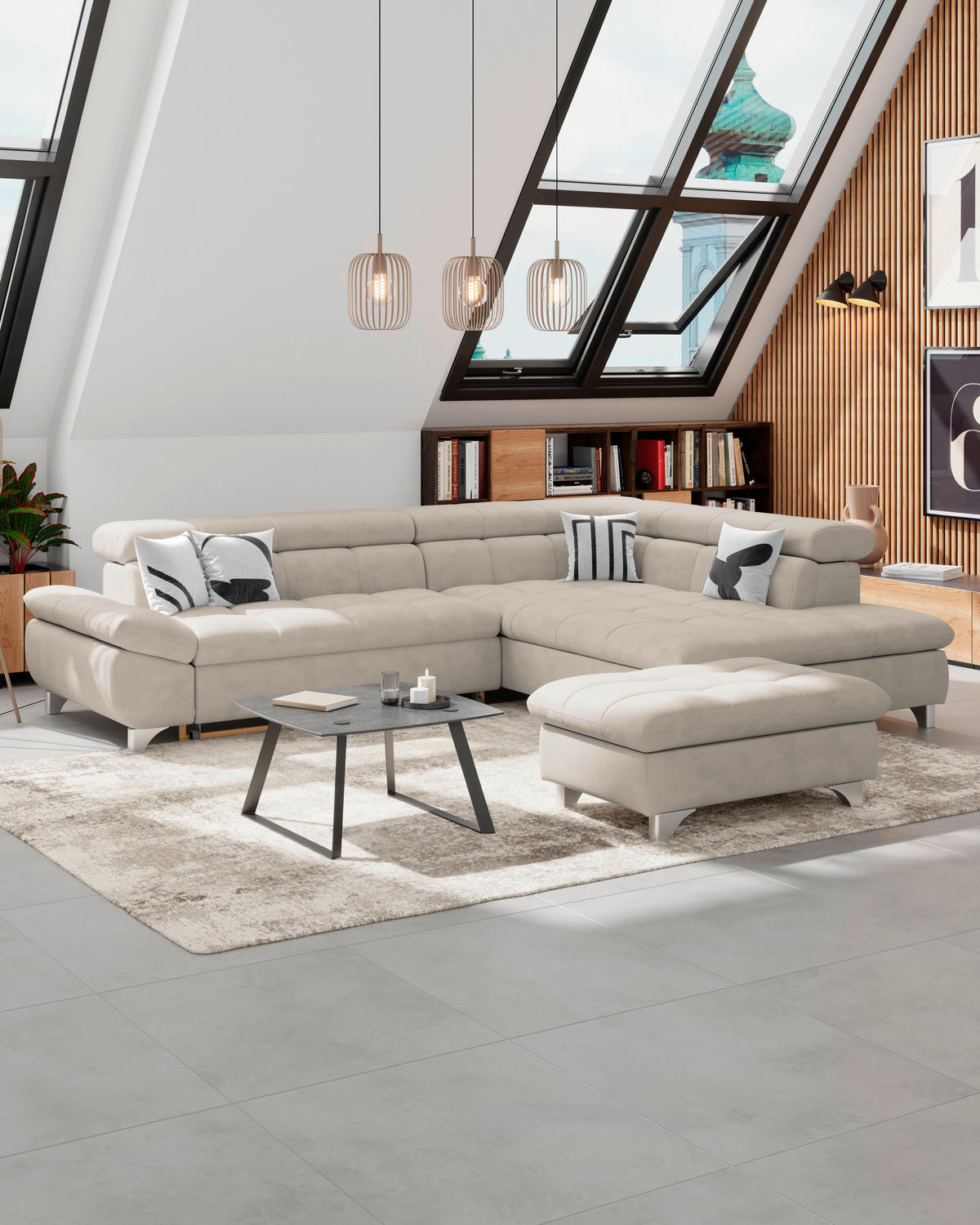 HOCKER Chenille Naturfarben  - Chromfarben/Naturfarben, KONVENTIONELL, Textil/Metall (108/46/108cm) - Livetastic