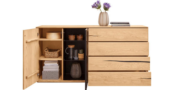 SIDEBOARD Schwarz, Eichefarben  176/88/40 cm  - Eichefarben/Schwarz, Natur, Glas/Holz (176/88/40cm) - Waldwelt