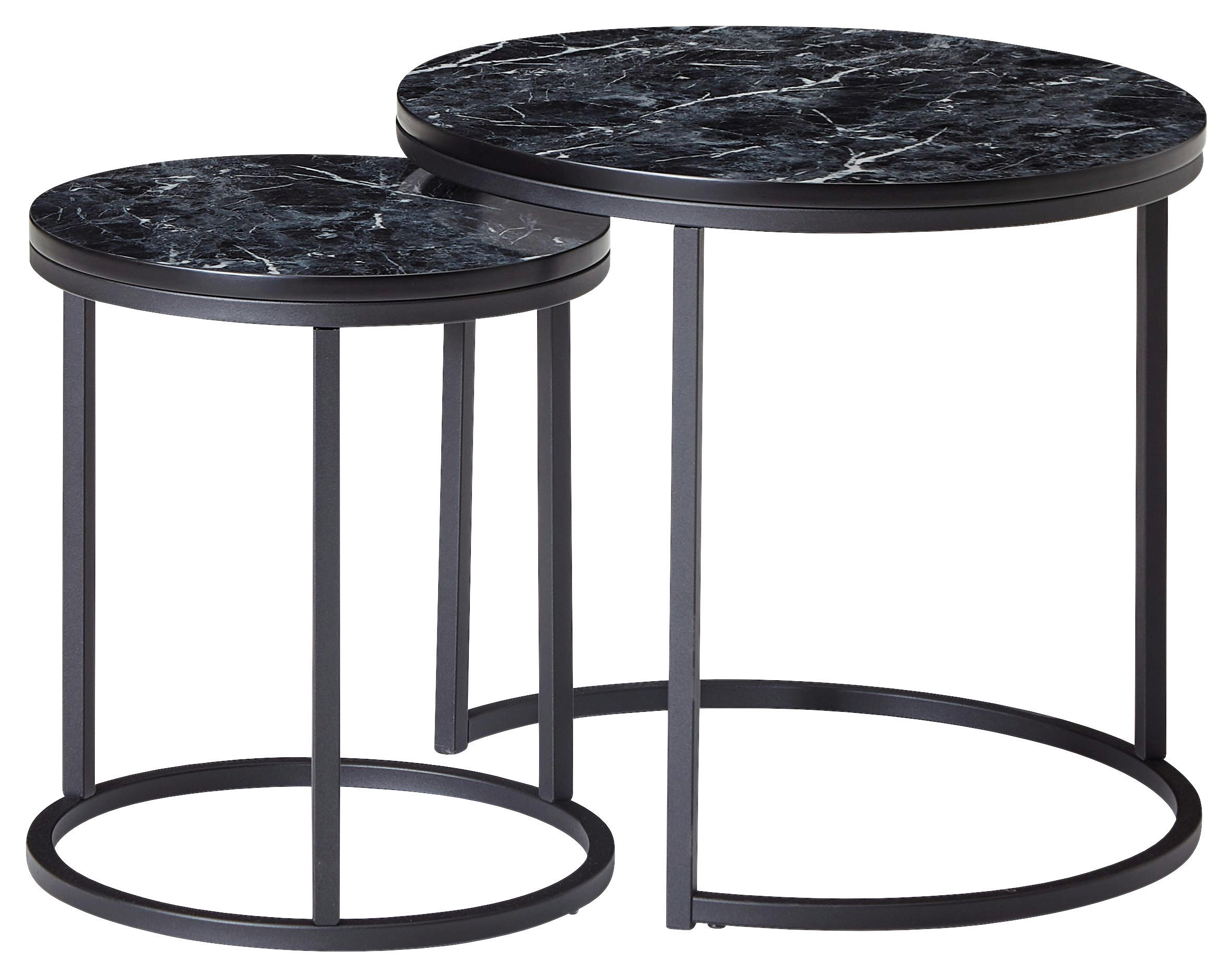 BEISTELLTISCHSET rund Schwarz  - Schwarz, KONVENTIONELL, Metall (50/50/45cm) - MID.YOU