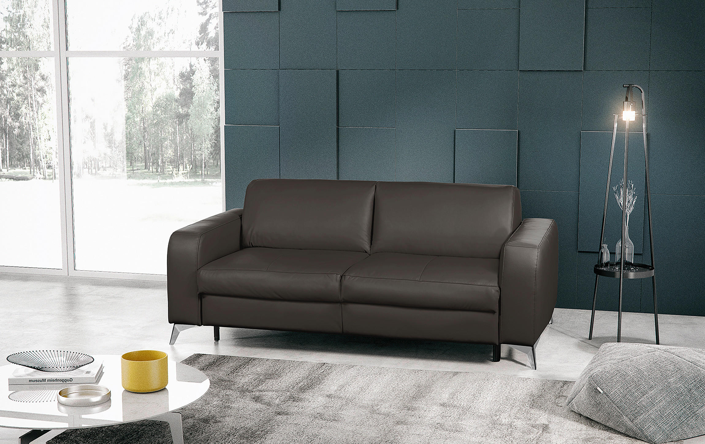 SCHLAFSOFA Dunkelbraun Echtleder  - Dunkelbraun/Silberfarben, Design, Leder/Metall (204/84/104cm) - Livetastic