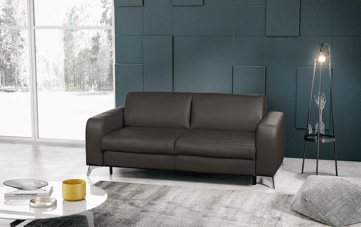 SCHLAFSOFA in Echtleder Dunkelbraun  - Dunkelbraun/Silberfarben, Design, Leder/Metall (204/84/104cm) - Livetastic