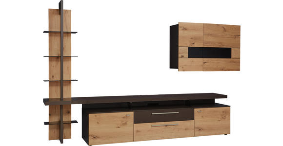 WOHNWAND in Braun, Eichefarben - Edelstahlfarben/Eichefarben, Design, Glas/Holz (323/213/56cm) - Dieter Knoll