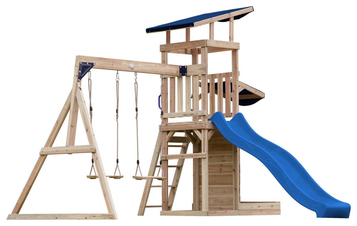 SPIELTURM 345/270/336 cm  - Blau/Braun, KONVENTIONELL, Holz (345/270/336cm) - Ambia Garden