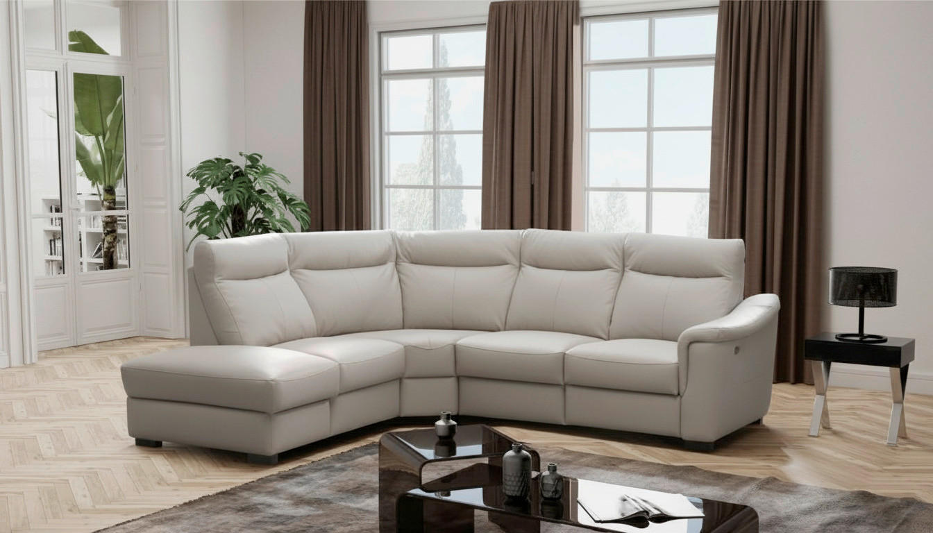 ECKSOFA Lederlook Echtleder Platinfarben  - Platinfarben/Wengefarben, Design, Leder/Holz (229/260cm) - Livetastic
