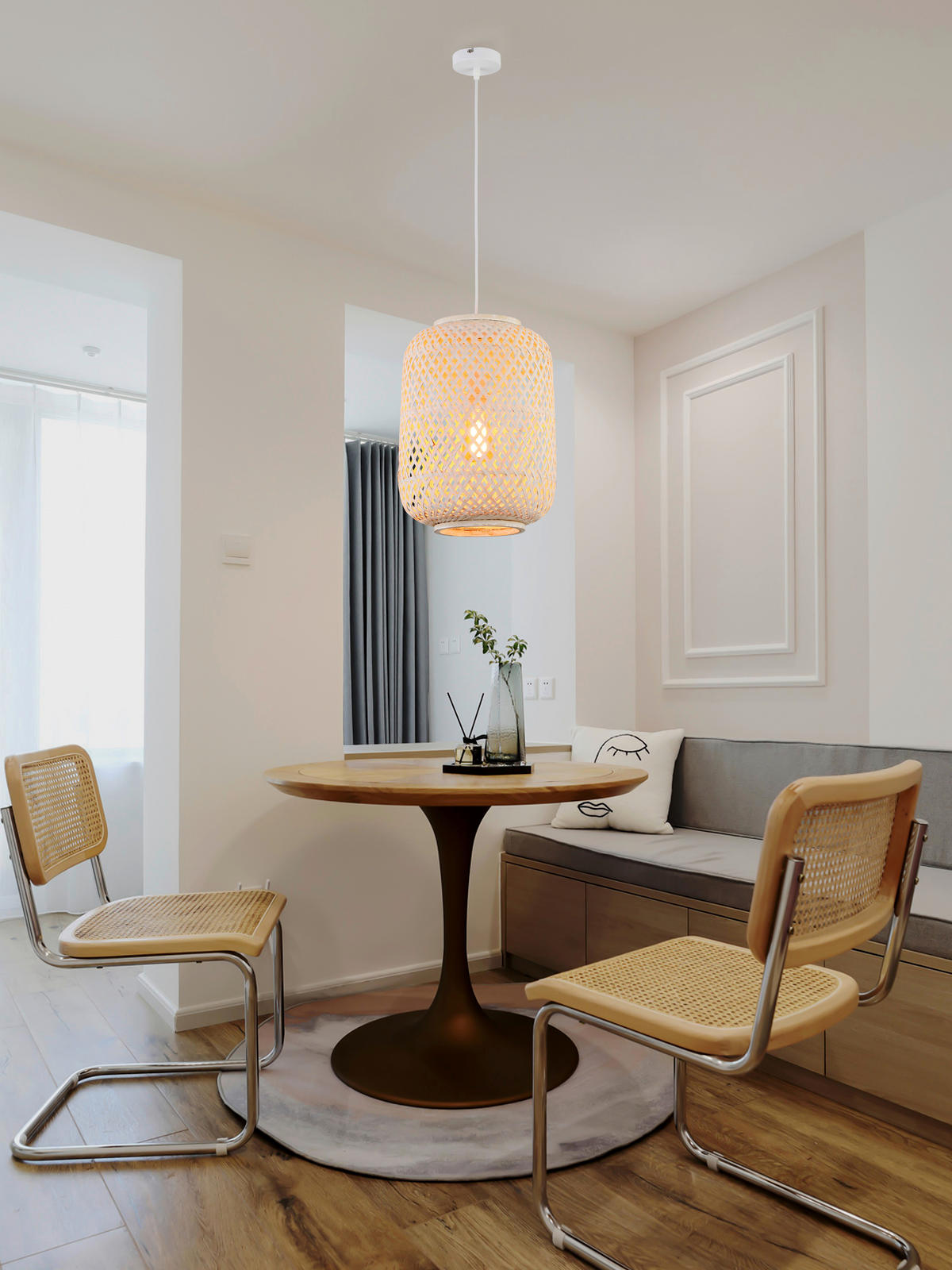 ZÁVĚSNÉ SVÍTIDLO, 28/120 cm  - bílá, Moderní, dřevo (28/120cm) - Bessagi Home
