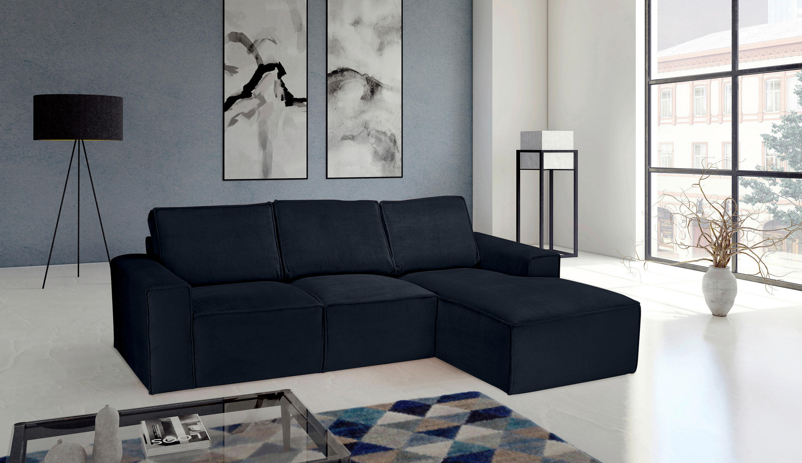 ECKSOFA Anthrazit Chenille - Anthrazit/Schwarz, KONVENTIONELL, Kunststoff/Textil (272/168cm) - Carryhome