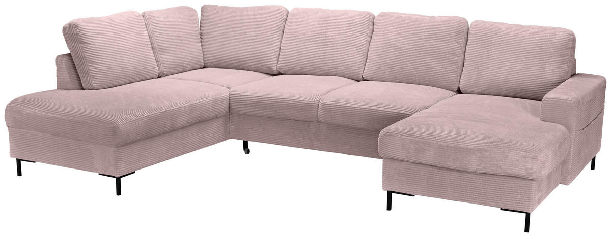 WOHNLANDSCHAFT Altrosa Cord  - Schwarz/Altrosa, KONVENTIONELL, Textil/Metall (197/303/148cm) - Carryhome