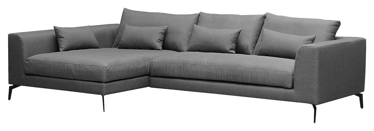 ECKSOFA Dunkelgrau Flachgewebe  - Dunkelgrau/Schwarz, Design, Textil/Metall (172/313cm) - Livetastic