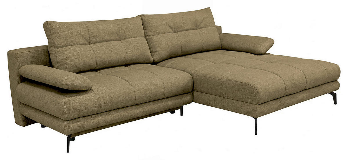 ECKSOFA Olivgrün Struktur Rückenkissen, Bettkasten, Schlaffunktion, Rücken echt, Armteilverstellung, Liegefläche im Originalstoff  - Beige/Schwarz, MODERN, Textil/Metall (263/181cm) - Carryhome