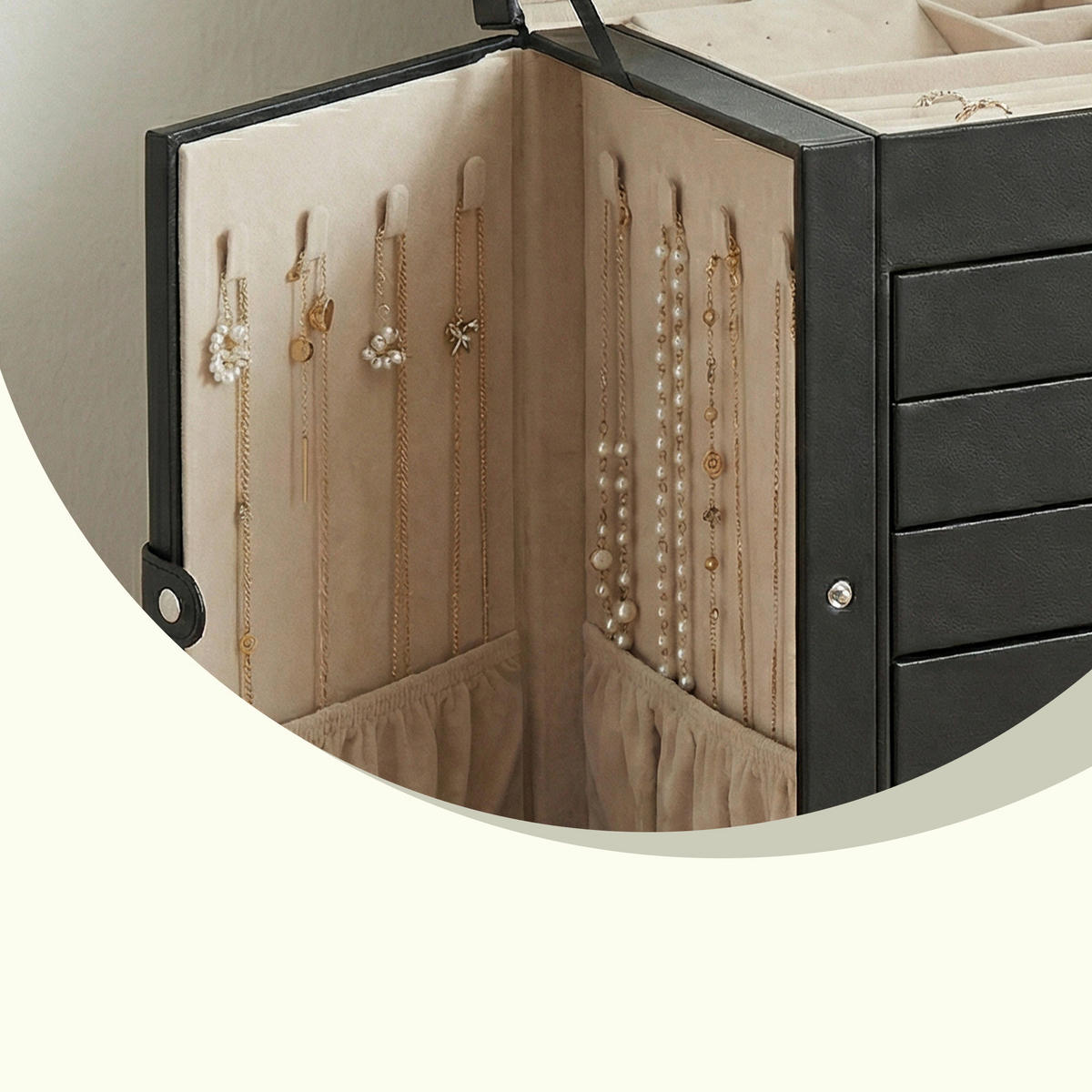 SCHMUCKKÄSTCHEN - Beige/Schwarz, Trend, Leder/Holzwerkstoff (26/32/15,6cm) - Boxxx