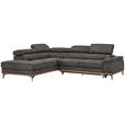 ECKSOFA in Lederlook Grau  - Schwarz/Grau, Natur, Holz/Textil (226/282cm) - Novel