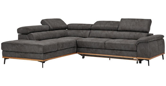 ECKSOFA in Lederlook Grau  - Schwarz/Grau, Natur, Holz/Textil (226/282cm) - Novel