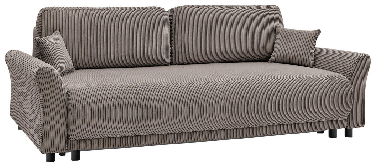 SCHLAFSOFA Malta Cord Hellbraun  inkl. Zierkissen, Rückenkissen, Bettkasten, Schlaffunktion, Rücken echt  - Hellbraun/Schwarz, Design, Textil (244/88/100cm) - P & B