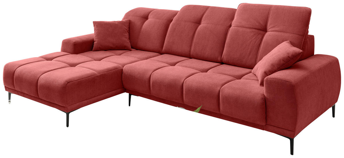 ECKSOFA NESTO Rot Chenille Zierkissen, Kopfteilverstellung, Sitztiefenverstellung  - Rot/Schwarz, Basics, Textil/Metall (187/292cm) - Livetastic