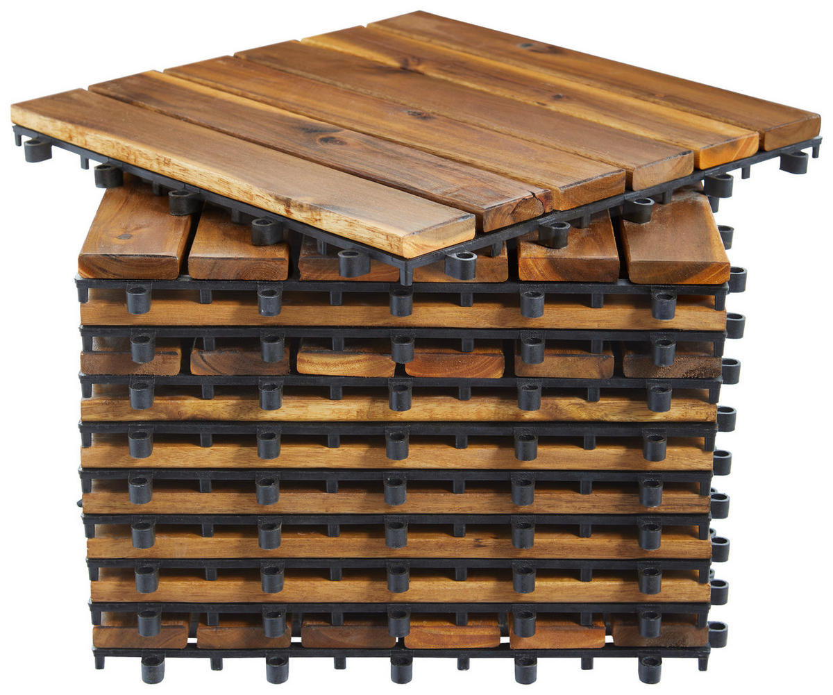 TERRASSENFLIESE 10 Stück  - Schwarz/Akaziefarben, MODERN, Holz/Kunststoff (30/30/2,4cm) - Ambia Garden