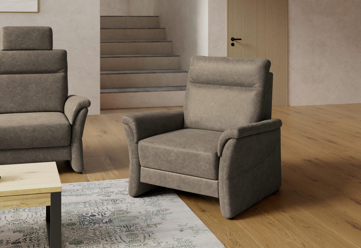 SESSEL Mikrofaser Graubraun  - Graubraun/Schwarz, Konventionell, Kunststoff/Textil (104/98/91cm) - Elegando