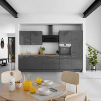 KÜCHENBLOCK Flash 330 cm  in Eichefarben, Schieferfarben  - Schieferfarben/Edelstahlfarben, MODERN, Holzwerkstoff/Metall (330cm) - Nobilia
