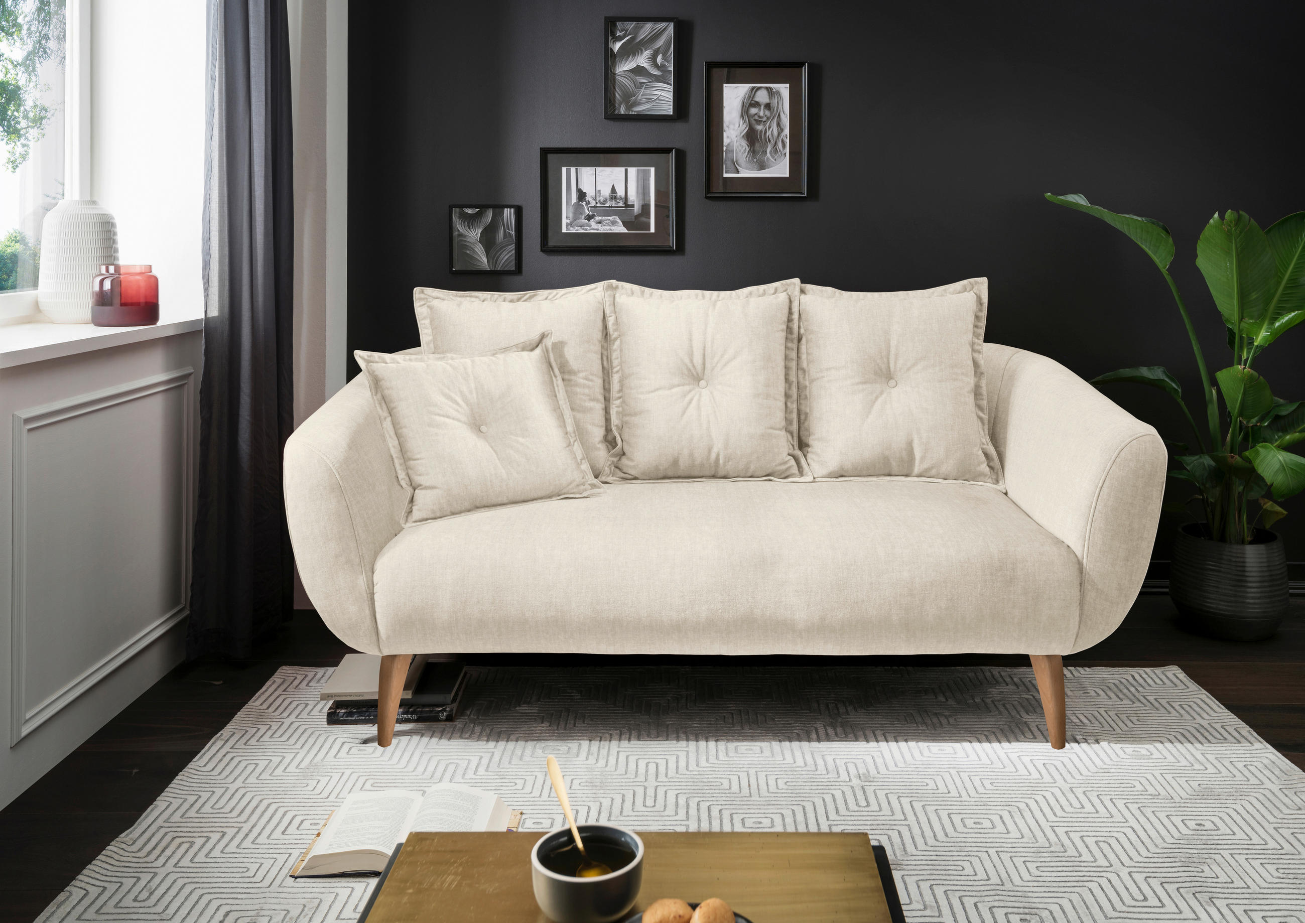 2,5-SITZER in Velours Buchefarben, Beige  - Beige/Buchefarben, MODERN, Holz/Textil (196/94/103cm) - Livetastic