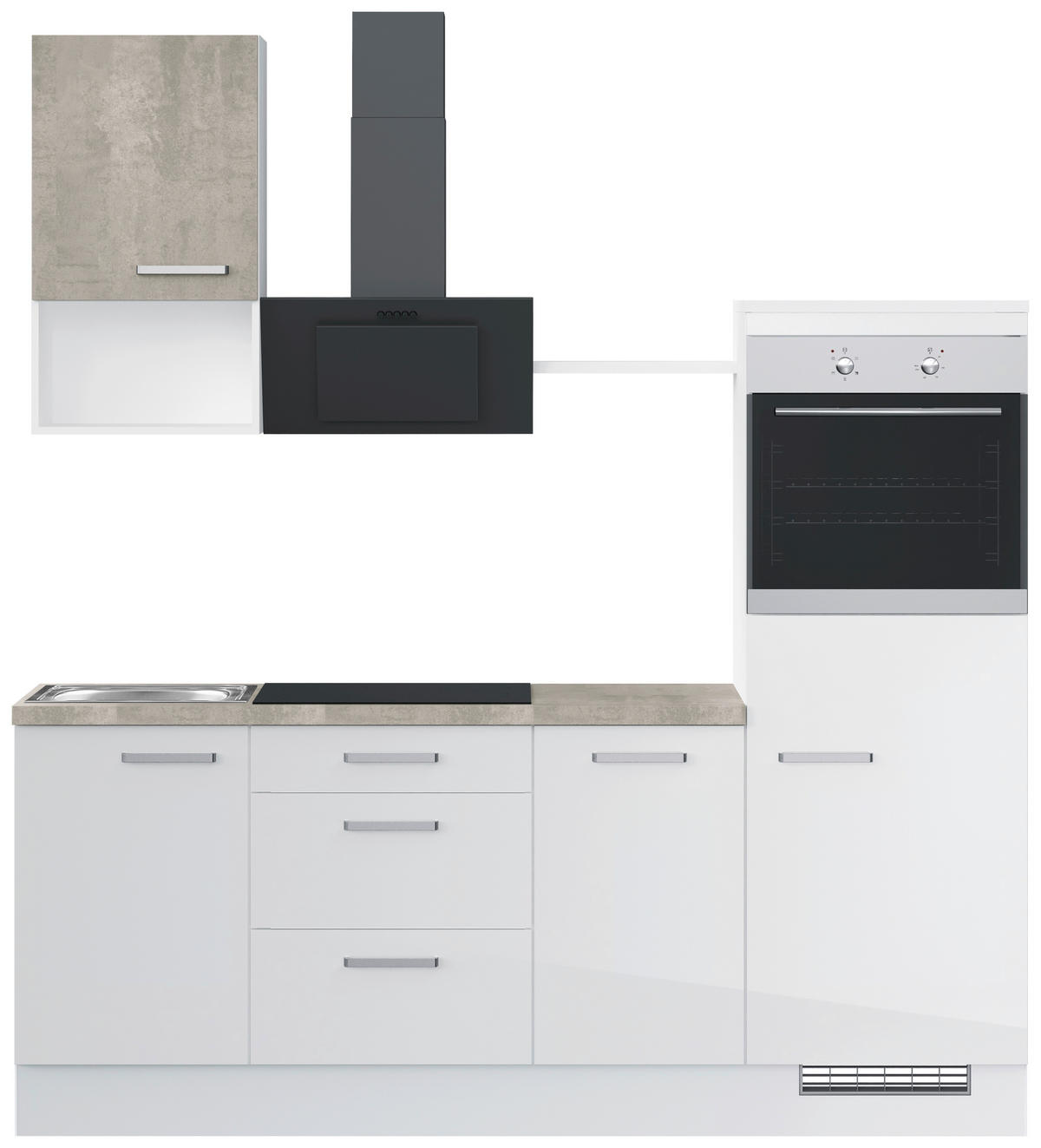 KÜCHENLEERBLOCK 215 cm   in Weiß Hochglanz  - Edelstahlfarben/Weiß Hochglanz, Design, Holzwerkstoff/Metall (215cm) - Impuls