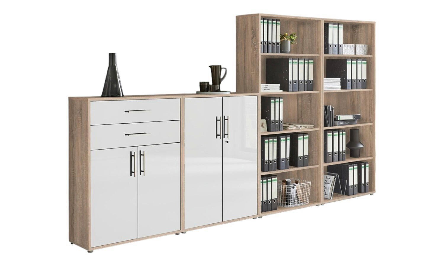 Mid.you Aktenschrank Eiche, Weiß Hochglanz 337.6x185.6x33 cm