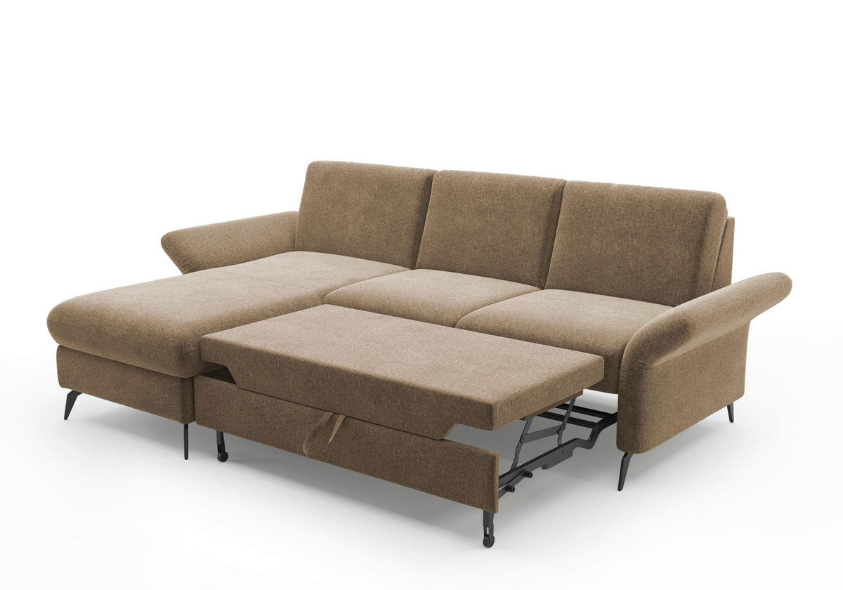 ECKSOFA ROCHELLE E Hellbraun Flachgewebe  - Hellbraun/Schwarz, KONVENTIONELL, Textil/Metall (164/251cm) - Sit & More