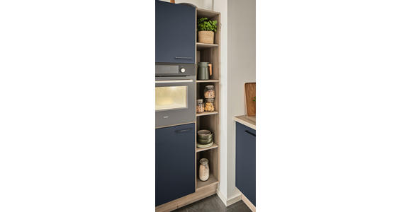 ECKKÜCHE in Blau, Tannenholzfarben - Blau/Tannenholzfarben, Design, Holzwerkstoff/Metall (121,6/280/150cm) - Xora