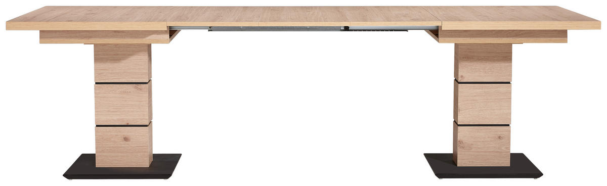 ESSTISCH Schwarz, Eichefarben rechteckig  ausziehbar  - Eichefarben/Schwarz, Design, Holzwerkstoff (140-220/90/75cm) - Dieter Knoll