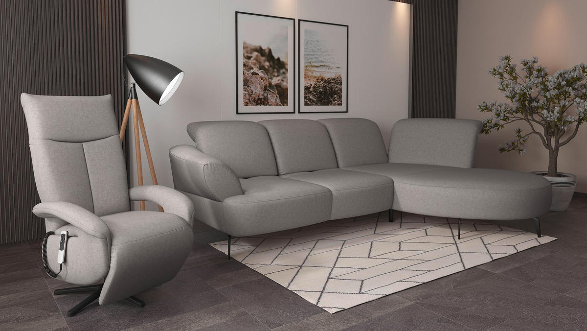 ECKSOFA DANCE E Hellgrau Flachgewebe  - Hellgrau/Schwarz, MODERN, Textil/Metall (313/208cm) - Sit & More