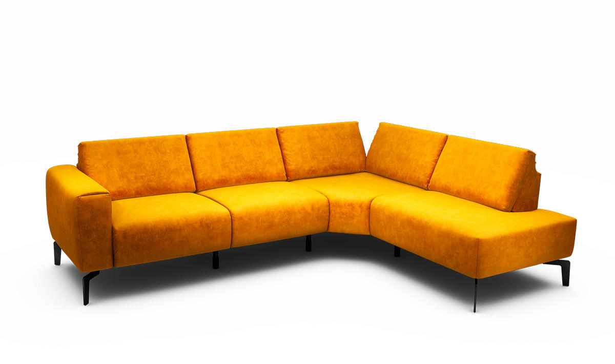 ECKSOFA Cosy Gelb Samt  - Gelb/Schwarz, Design, Textil/Metall (256/193cm) - SENSOO