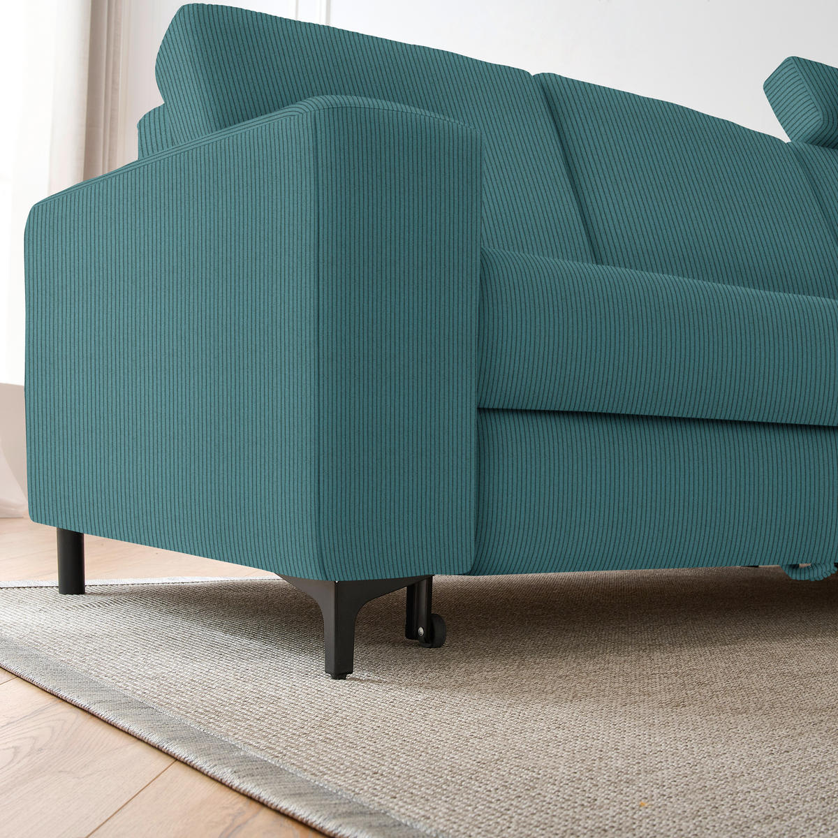 ECKSOFA in Cord Waldgrün  - Waldgrün/Schwarz, Konventionell, Textil/Metall (247/167cm) - Stylife