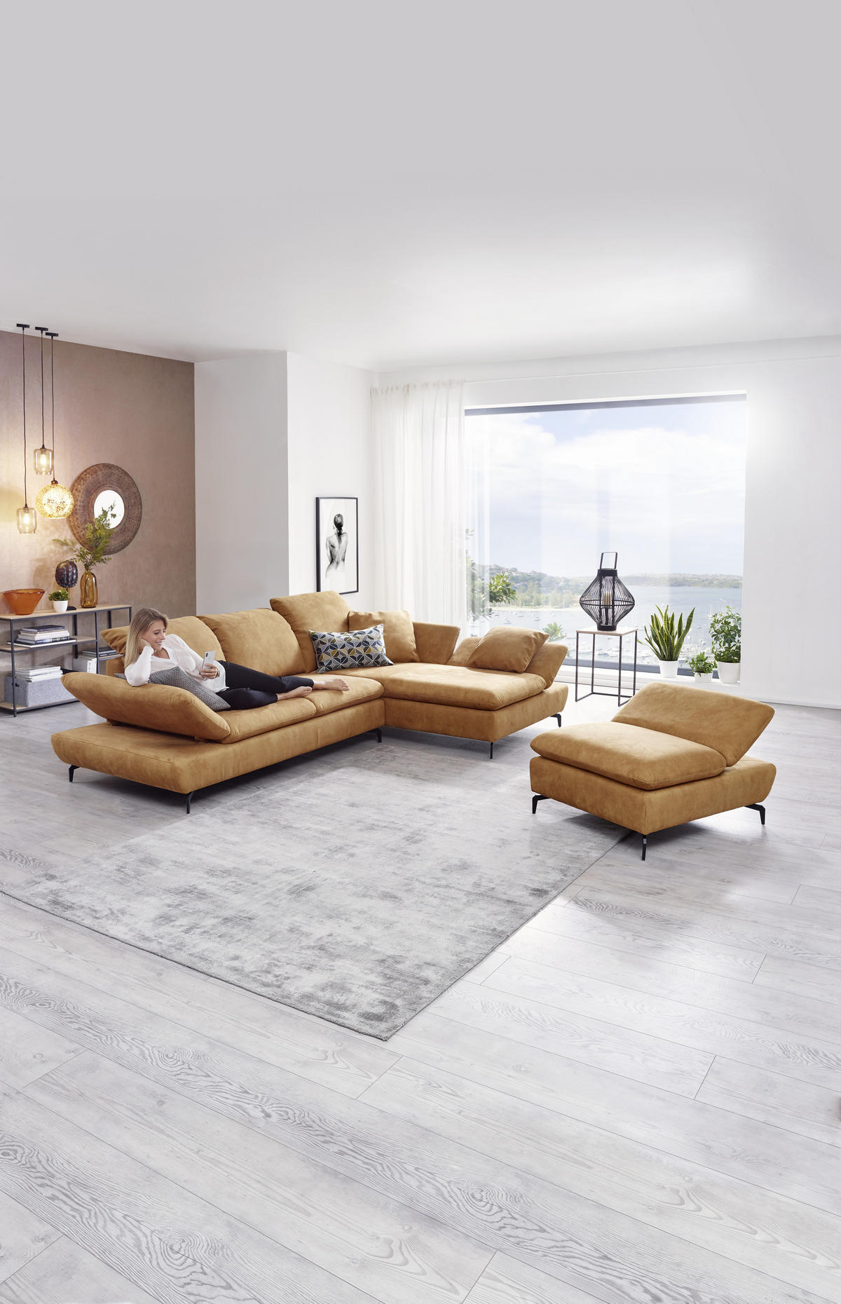 ECKSOFA in Flachgewebe Currygelb  - Currygelb/Schwarz, Design, Textil/Metall (315/200cm) - Chilliano