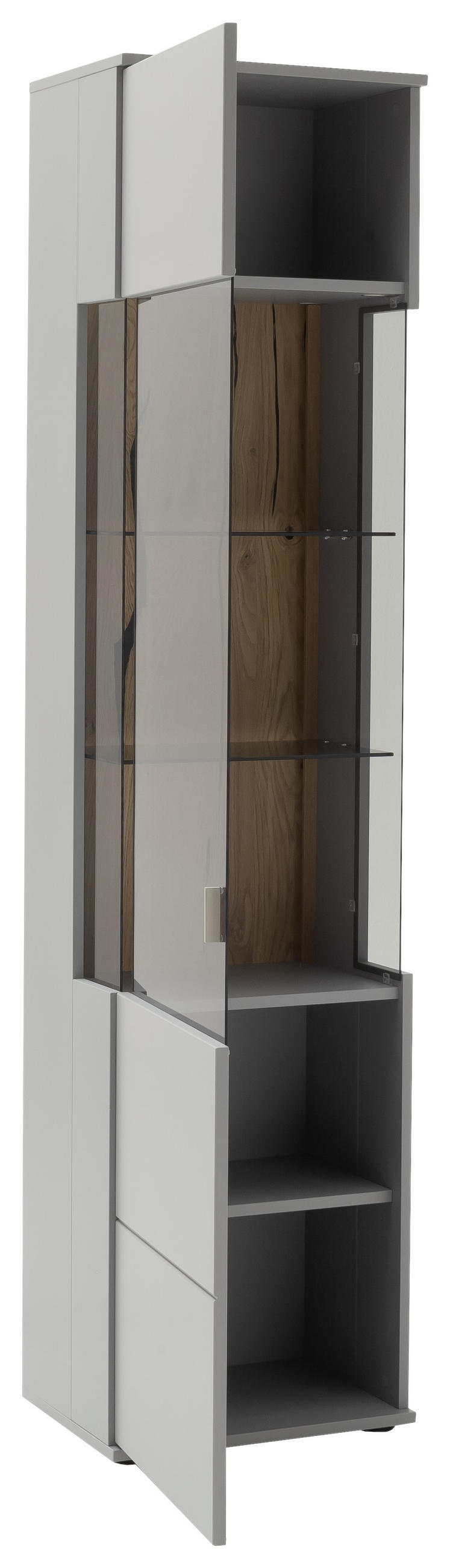 VITRINE in furniert Grau, Eichefarben  - Eichefarben/Schwarz, Design, Glas/Holzwerkstoff (50/207/38cm) - MID.YOU