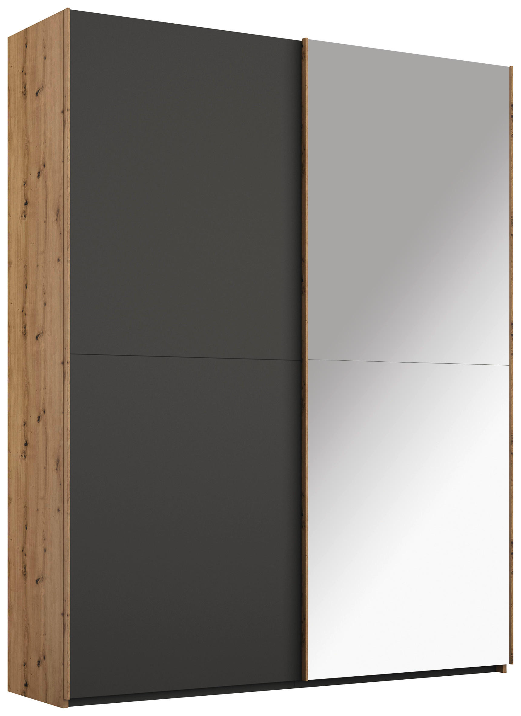SCHWEBETÜRENSCHRANK 2-türig Graphitfarben, Eichefarben  - Eichefarben/Graphitfarben, Trend, Glas/Holzwerkstoff (151/223/68cm) - Stylife