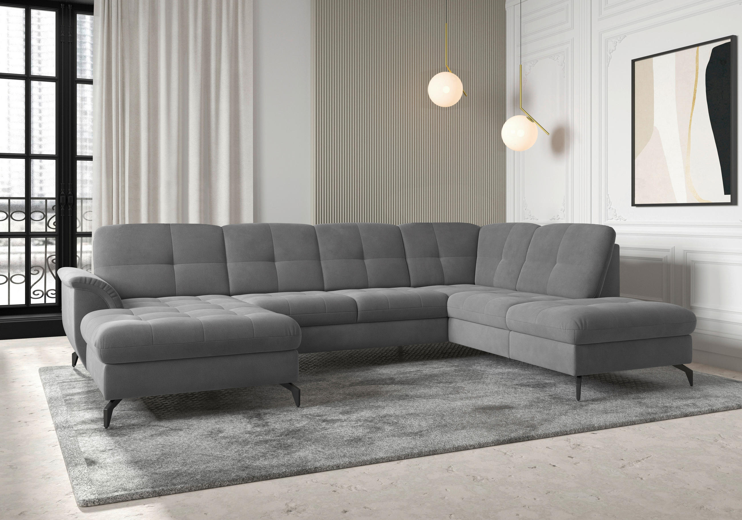 WOHNLANDSCHAFT in Flachgewebe Grau  - Schwarz/Grau, Modern, Textil/Metall (164/319/212cm) - Sit & More