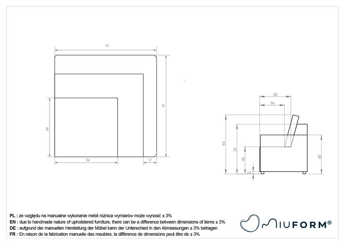 SOFAELEMENT Grau  - Schwarz/Grau, Design, Kunststoff/Textil (91/94/91cm) - MID.YOU