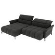 ECKSOFA Anthrazit Flachgewebe Rücken echt, Kopfteilverstellung, Sitztiefenverstellung  - Anthrazit/Schwarz, KONVENTIONELL, Textil/Metall (175/272cm) - Carryhome