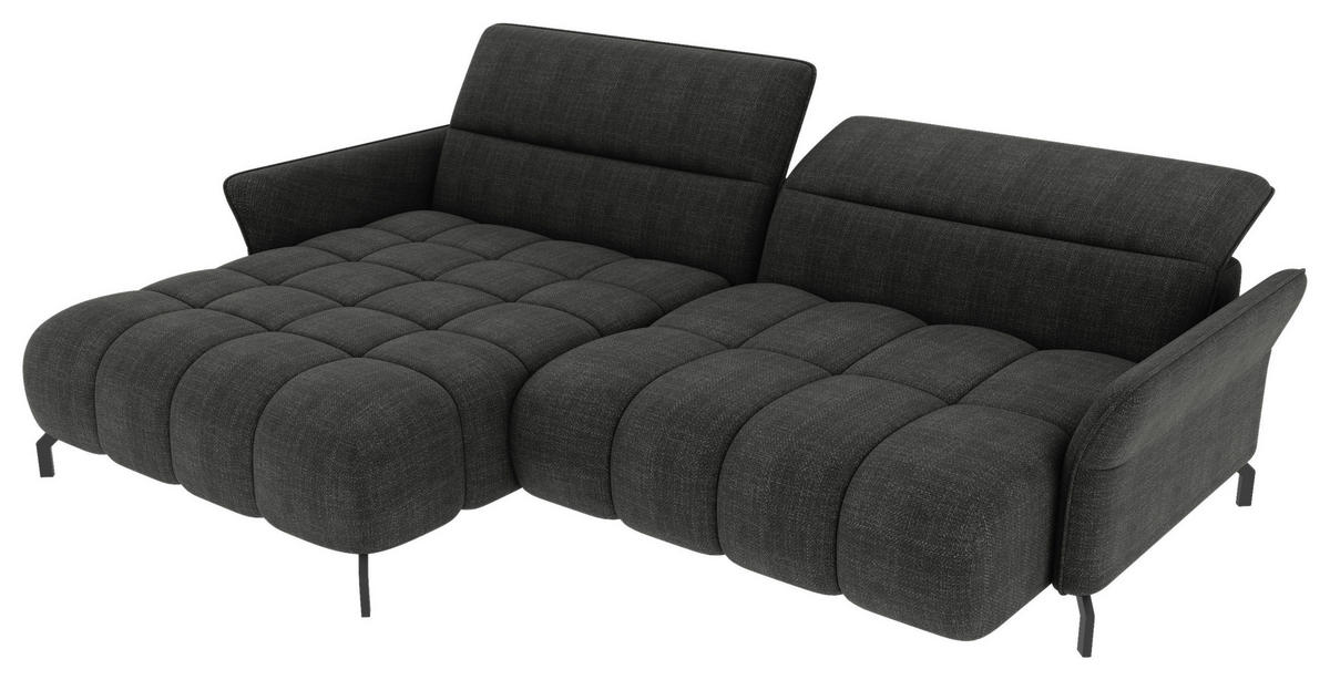 ECKSOFA  in Flachgewebe Anthrazit Rücken echt, Kopfteilverstellung, Sitztiefenverstellung  175/272 cm  - Anthrazit/Schwarz, KONVENTIONELL, Textil/Metall (175/272cm) - Carryhome
