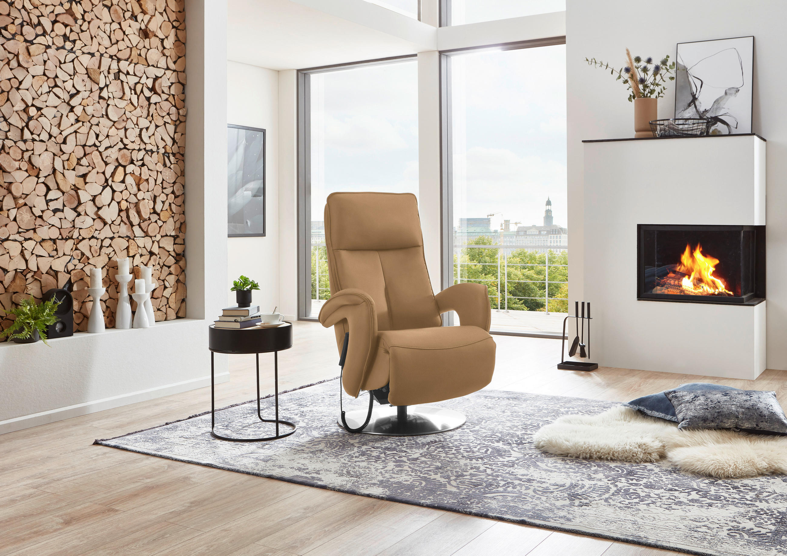 RELAXSESSEL in Leder Honig  - Chromfarben/Honig, Design, Leder/Metall (77/110/87cm) - Valdera