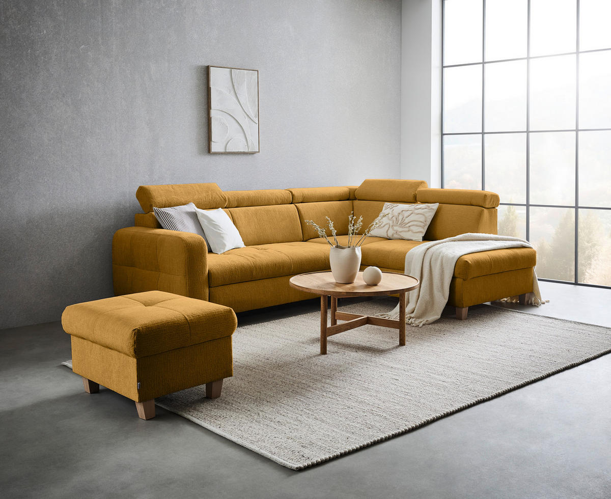 ECKSOFA inkl. Funktionen Senfgelb Samt  - Senfgelb/Bronzefarben, Design, Holz/Textil (261/206cm) - Venda