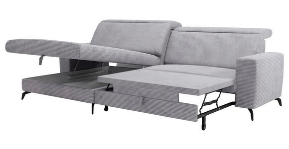 ECKSOFA inkl. Funktion Hellgrau Cord - Hellgrau/Schwarz, KONVENTIONELL, Textil/Metall (178/290cm) - Cantus