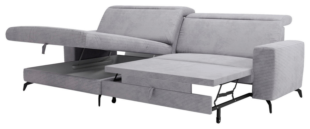 ECKSOFA in Cord Hellgrau  - Hellgrau/Schwarz, Konventionell, Textil/Metall (178/290cm) - Sit & More