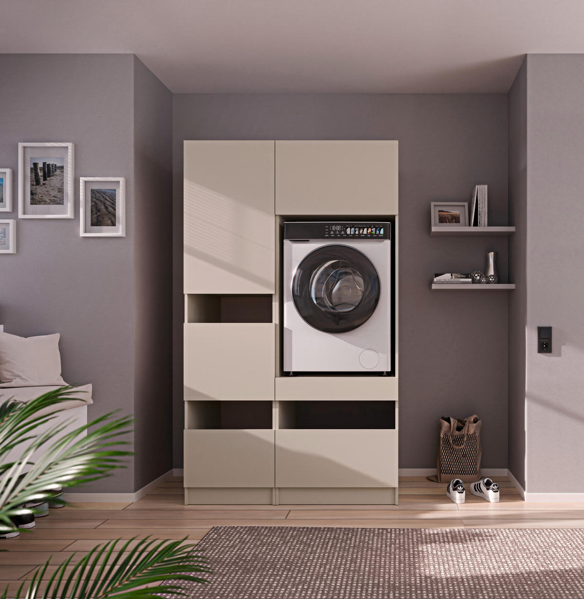 WASCHMASCHINENSCHRANK 68/200/68 cm  in Kaschmir  - Kaschmir/Schwarz, Design, Holzwerkstoff/Metall (68/200/68cm) - Milino