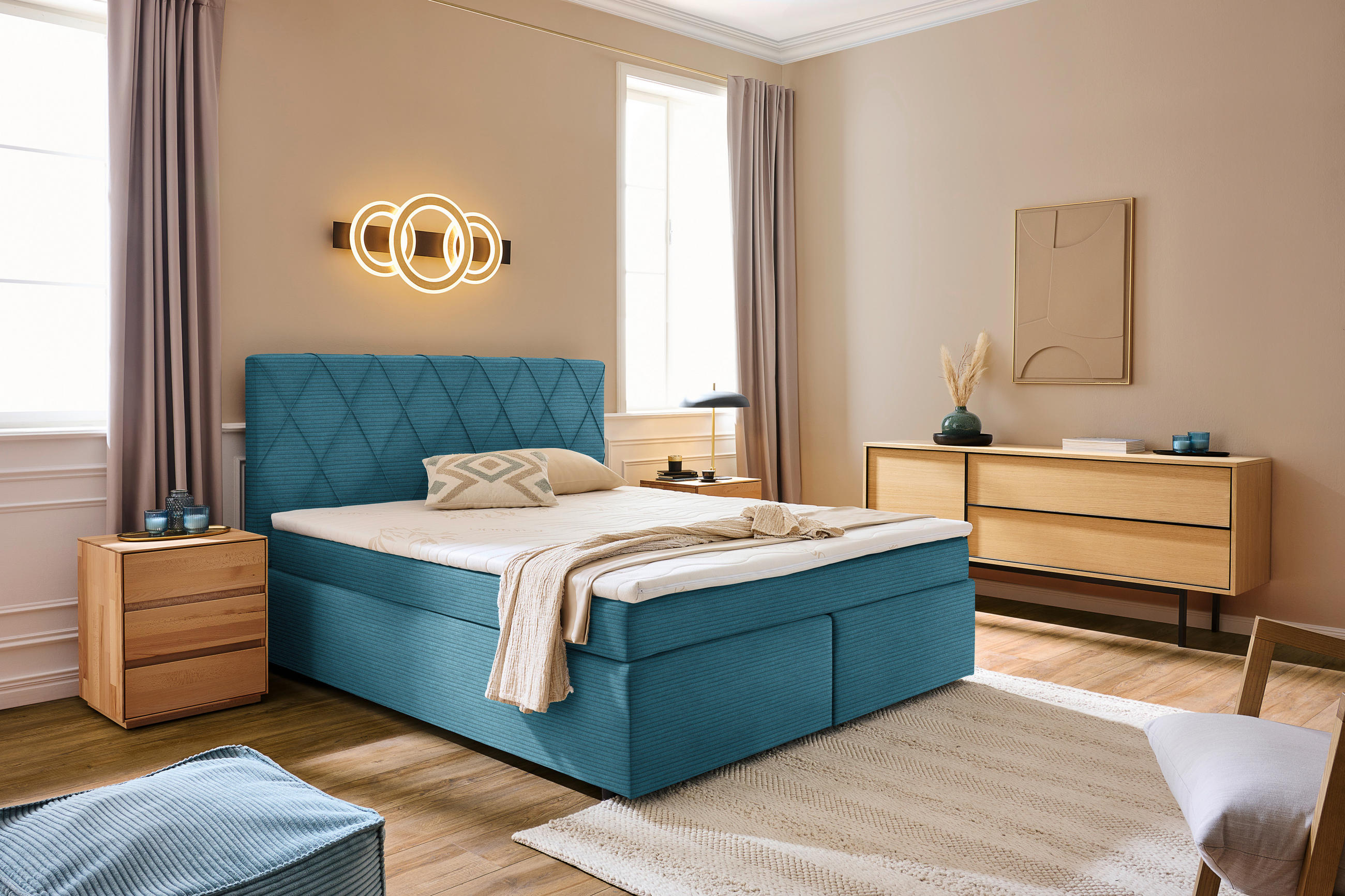 BOXSPRINGBETT 180/200 cm  in Hellblau  - Schwarz/Hellblau, Design, Kunststoff/Textil (180/200cm) - Xora