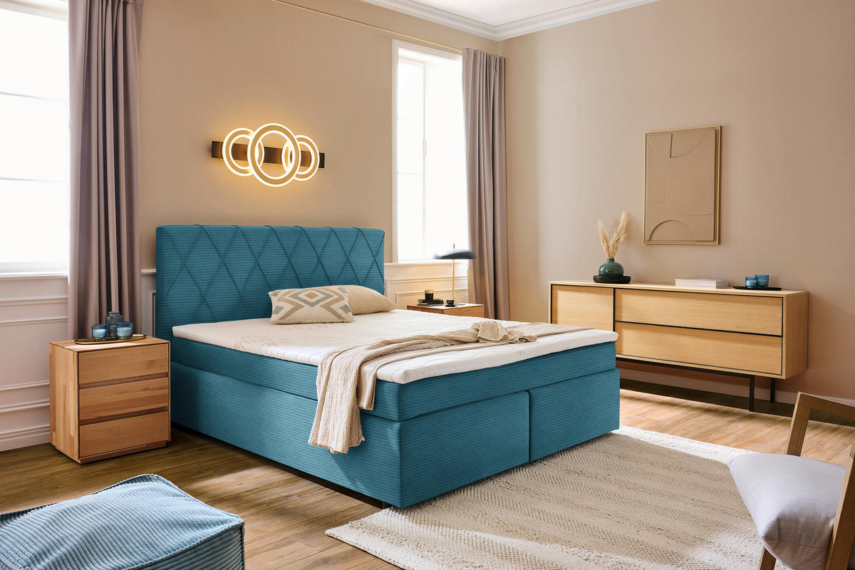 BOXSPRINGBETT 180/200 cm  in Hellblau  - Schwarz/Hellblau, Design, Kunststoff/Textil (180/200cm) - Xora